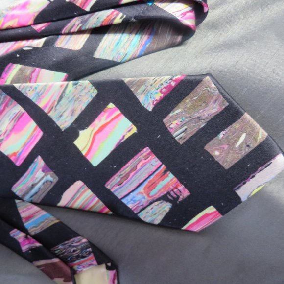 ❤️Mens TAKE 6 Designer Psychedelic Silk Gold Bar Accent Tie Necktie Pristine - Picture 4 of 8